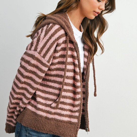 Jayden Striped Zip-Up Hooded Cardigan | Women's Fall & Winter Jacket | Striped - Picture 9 of 13